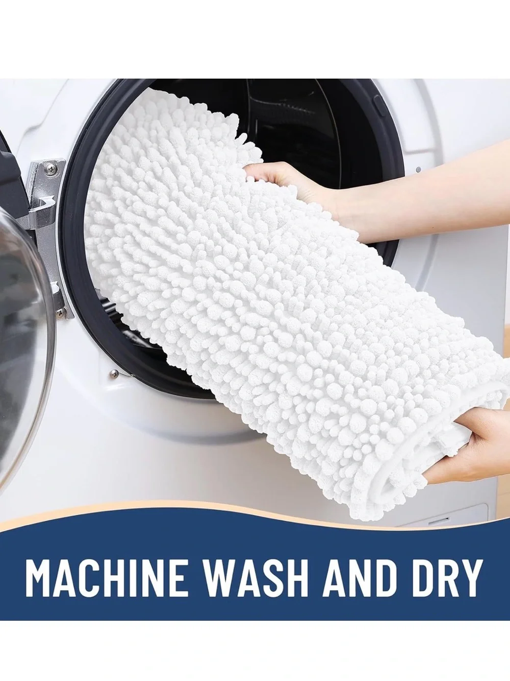 NWT White Chenille Bath Mat - Soft Absorbent Non-Slip 47x20
